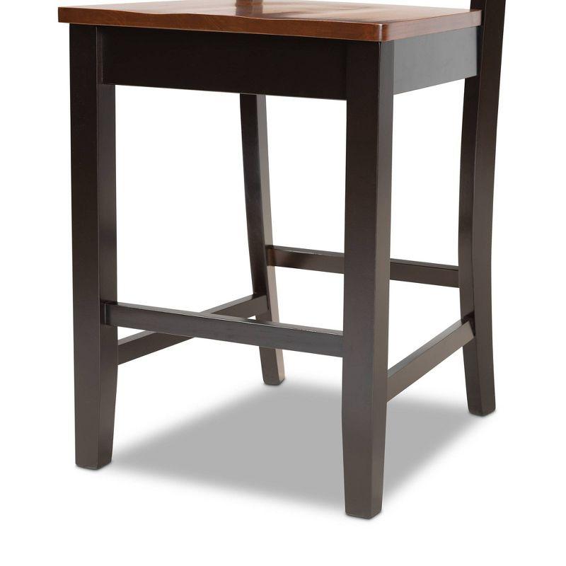 2pc Nicolette Two-Toned Wood Counter Height Barstools Brown/Walnut - Baxton Studio: Elegant Cut-Out Design, Polyester Upholstery