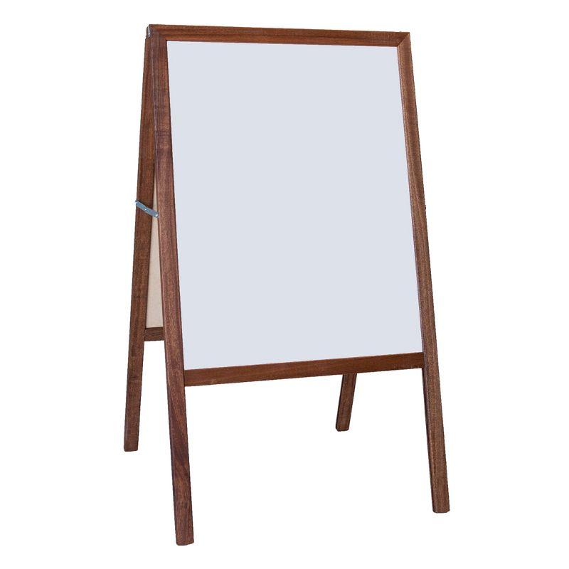 Stained Hardwood 42" Freestanding Double-Sided Easel with Whiteboard and Chalkboard