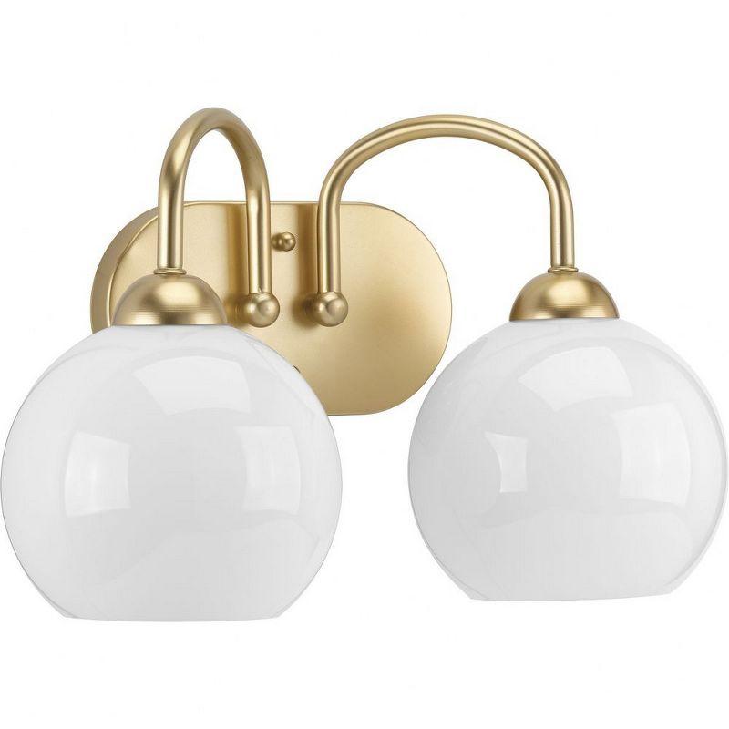 Progress Lighting Carisa Collection 2-Light Bath Wall Light, Vintage Gold, White Glass Globes