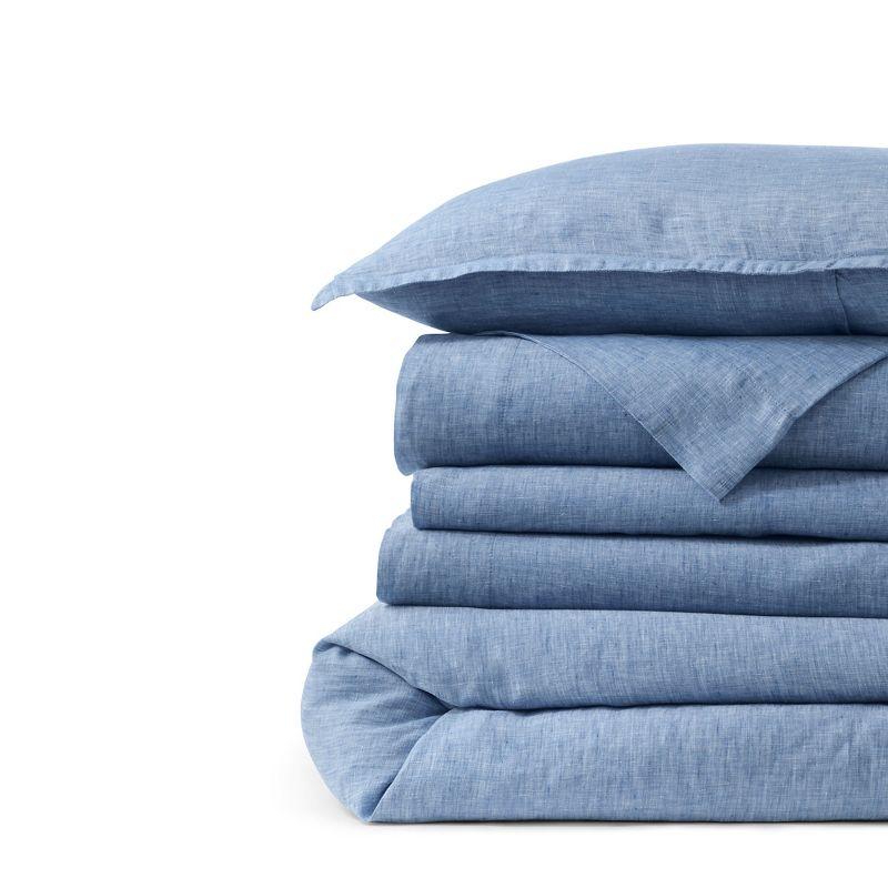Lands' End Garment Washed Flax Linen Chambray Breathable Duvet Bed Cover - King - Mariner Blue