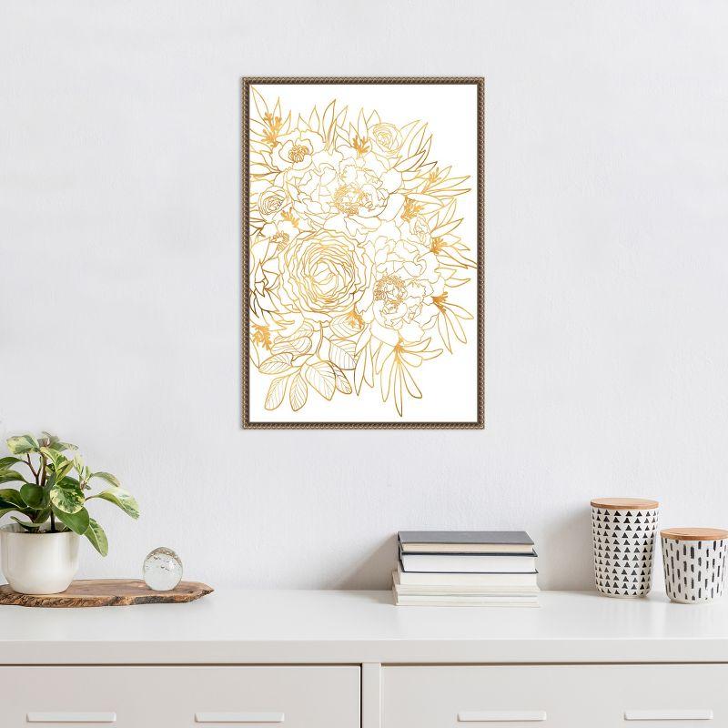 Amanti Art Rose floral art in gold by Rosana Laiz Blursbyai Canvas Wall Art Print Framed 16 x 23-in.