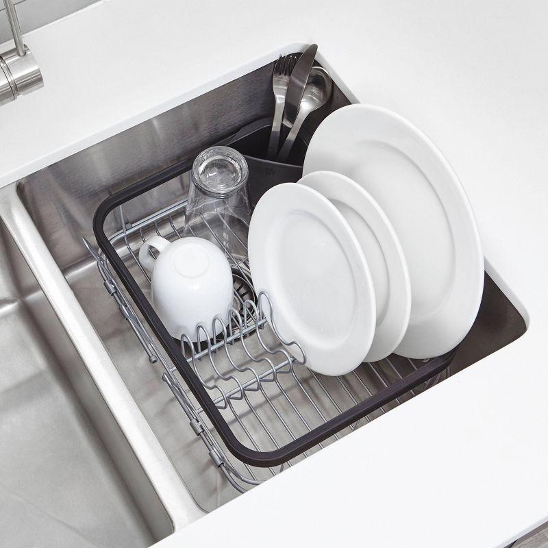 Black and Nickel Metal Dish Rack with Utensil Cup