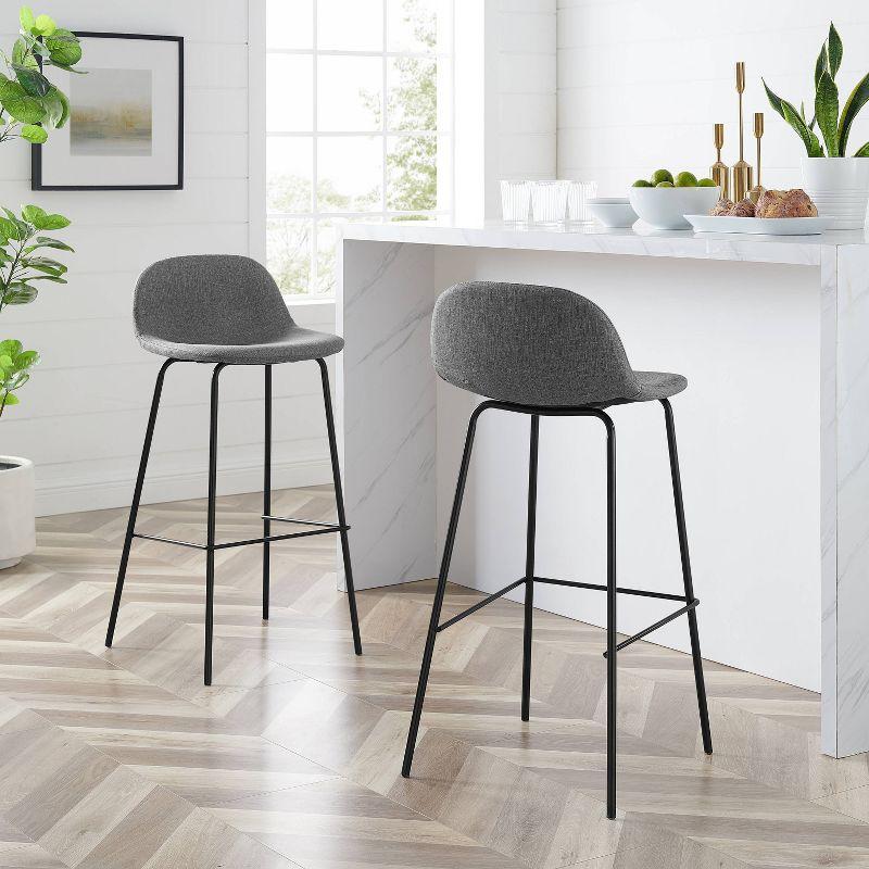 Gray Upholstered Bucket Seat Bar Stools with Steel Legs, Set of 2