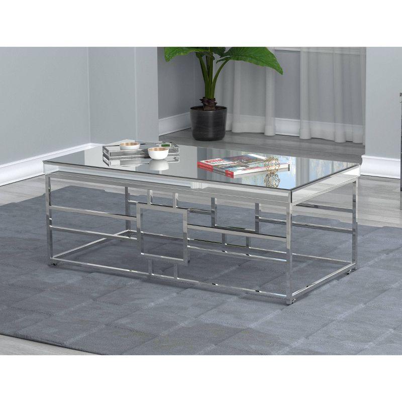 Contemporary Geometric Chrome Coffee Table with Mirrored Top - 47.5"