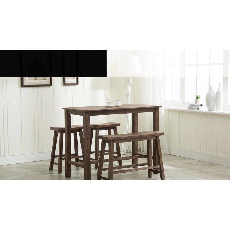 Storm Gray 4-Piece Solid Acacia Wood Pub Set with Saddle Stools