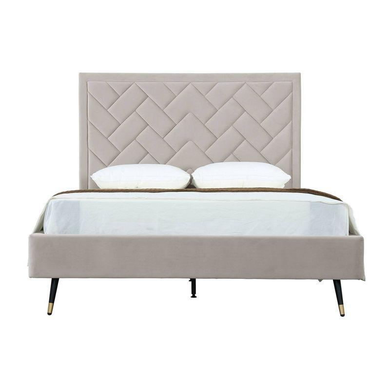 Manhattan Comfort Queen Crosby Modern Velvet Upholstered Bed Greige