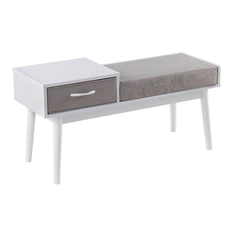 Modern White and Gray Wood Bench with Storage Drawer