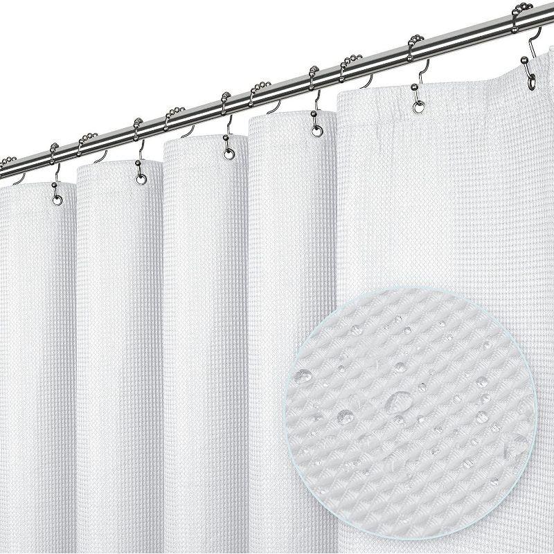 LiBa Premium Waffle Weave Shower Curtain - White Water Repellent and Heavyweight, Hotel Quality, Machine Washable Liner for Bathroom - 72" W x 72" H