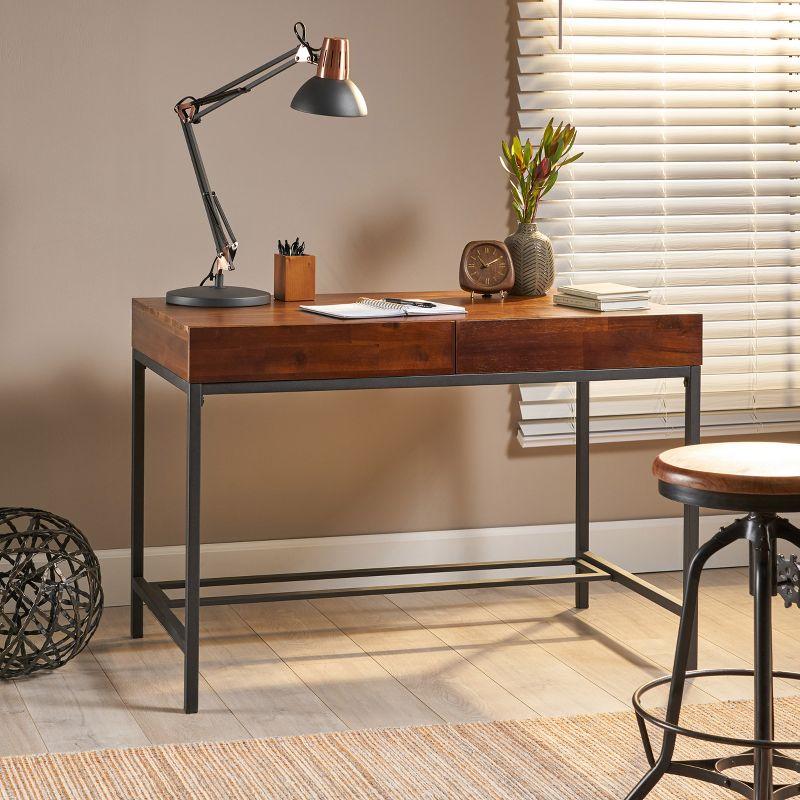 GDFStudio Lombok Industrial Acacia Wood Storage Desk, Dark Oak