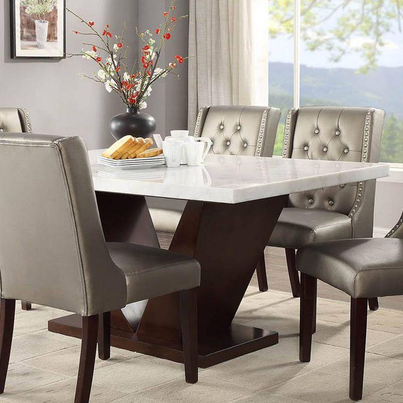 Contemporary Forbes 62" White Marble & Walnut Dining Table