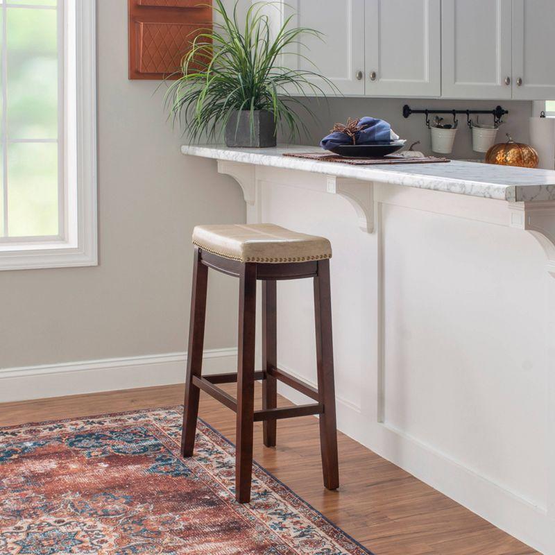 Dark Brown and Beige Faux Leather Saddle Bar Stool