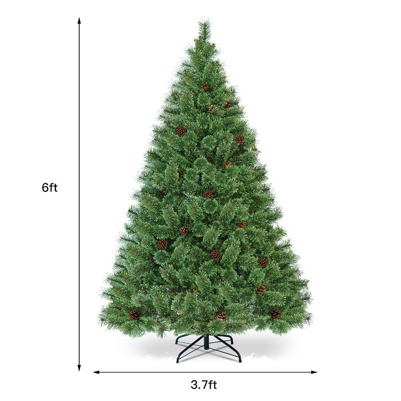 Costway 6Ft Pre-Lit PVC Artificial Carolina Pine Tree Flocked Cones Hinged w/ LED Lights