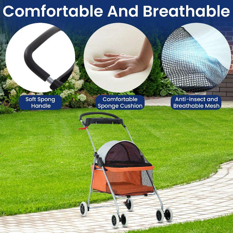 BestMassage Pet Stroller 4 Wheels Dog Cat Stroller Foldable Jogger Stroller, Orange