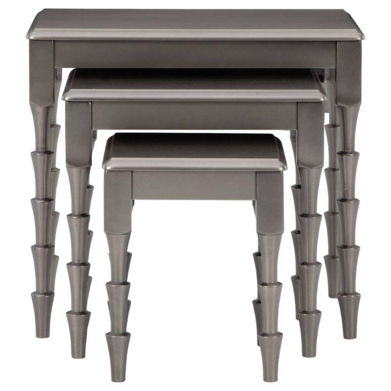 Metallic Gray Wood and Metal Nesting Side Tables Set