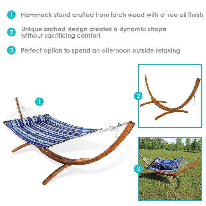 Sunnydaze Quilted Double Fabric 2-Person Hammock with Curved Arc Wood Stand - 400 lb Weight Capacity/13' Stand - Catalina Beach