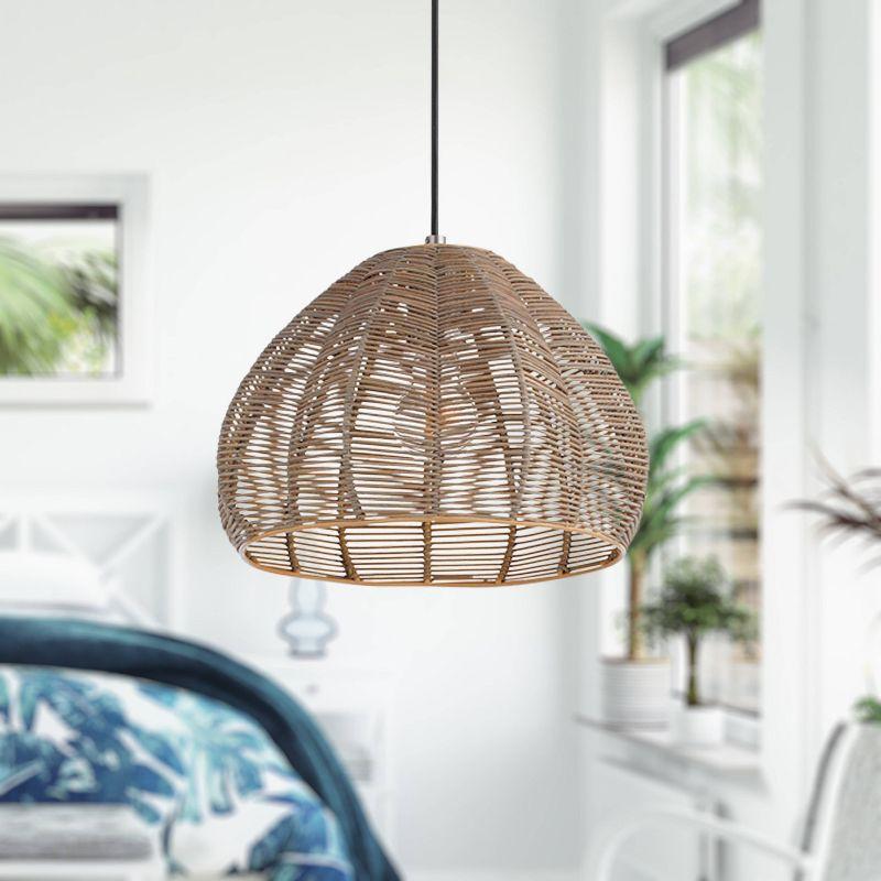 Amalia 12.75" 1-Light Natural Brown Rattan Pendant Light