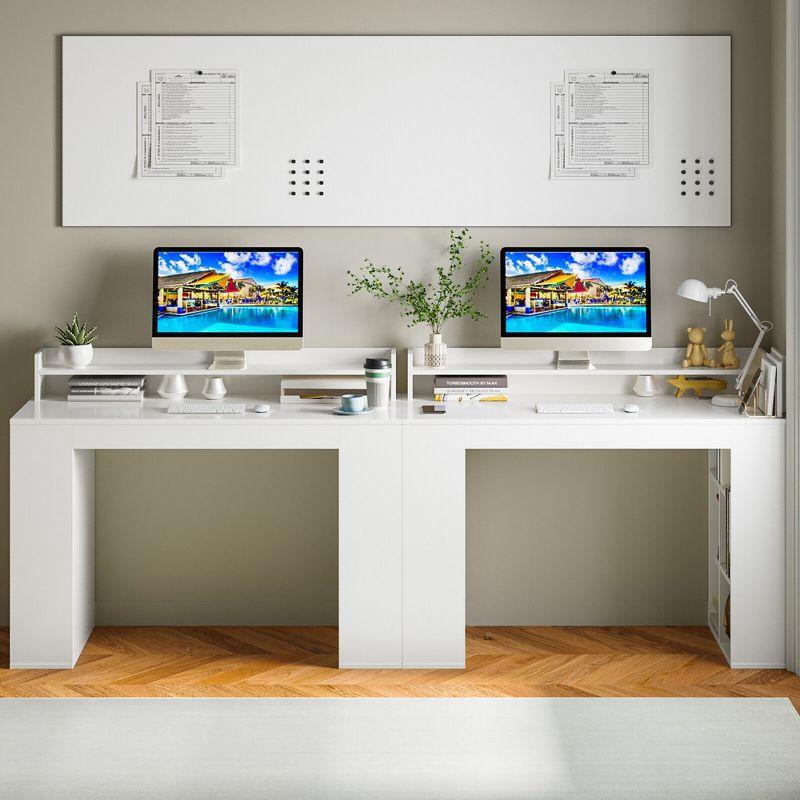 White MDF Executive Desk with Bookshelves and Monitor Stand