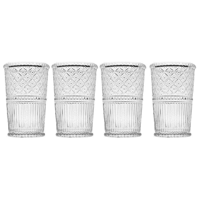 Claro 12 oz Clear Embossed Glass Tumblers Set of 4