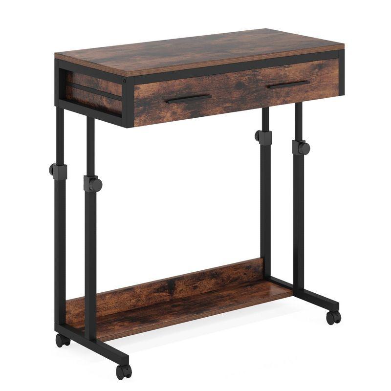 Tribesigns Portable Desk with Drawers, Mobile Laptop Desk with Wheels, Small Standing Desk for Home Office, Brown