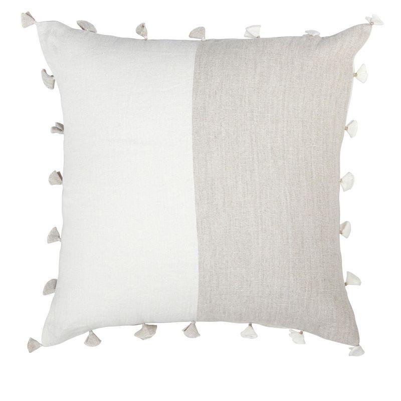 Natural Beige and White Linen Pillow with Tassels