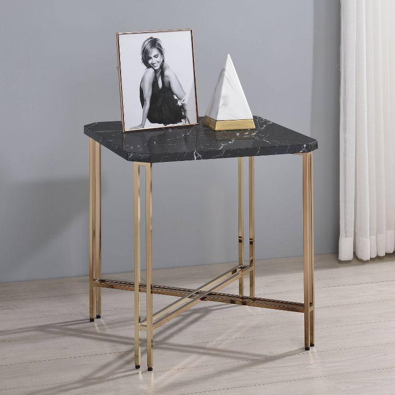 Daxton Faux Marble Square End Table Black/Gold - Steve Silver Co.: Glam Style, Iron Base, 24" Height