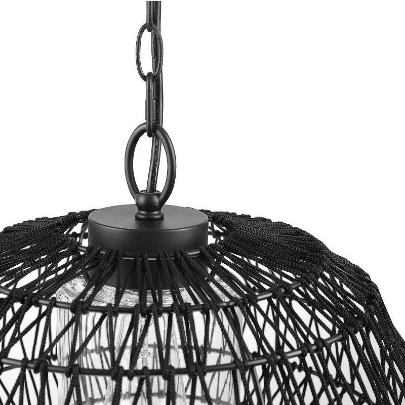 Novogratz x Globe Diego 1-Light Matte Black Woven Fabric Outdoor Plug-In Pendant Light: ETL Listed, Adjustable Height