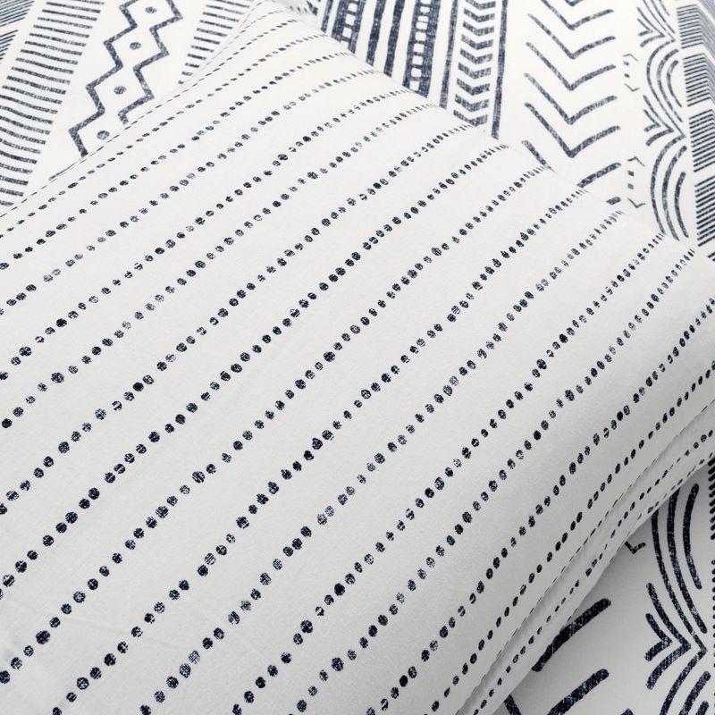 3pc King Hygge Geo Duvet & Sham Set Navy/White - Lush Décor: Cotton, Reversible, Inner Ties, 460 Thread Count