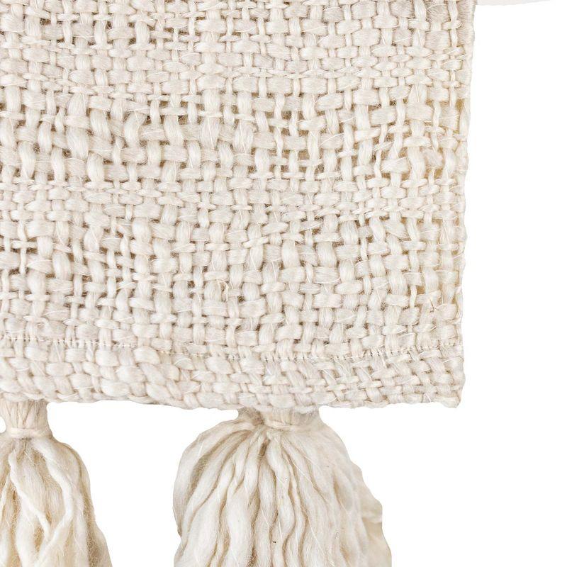 Hand Woven Tasseled Throw Blanket Cream Polyester by Foreside Home & Garden