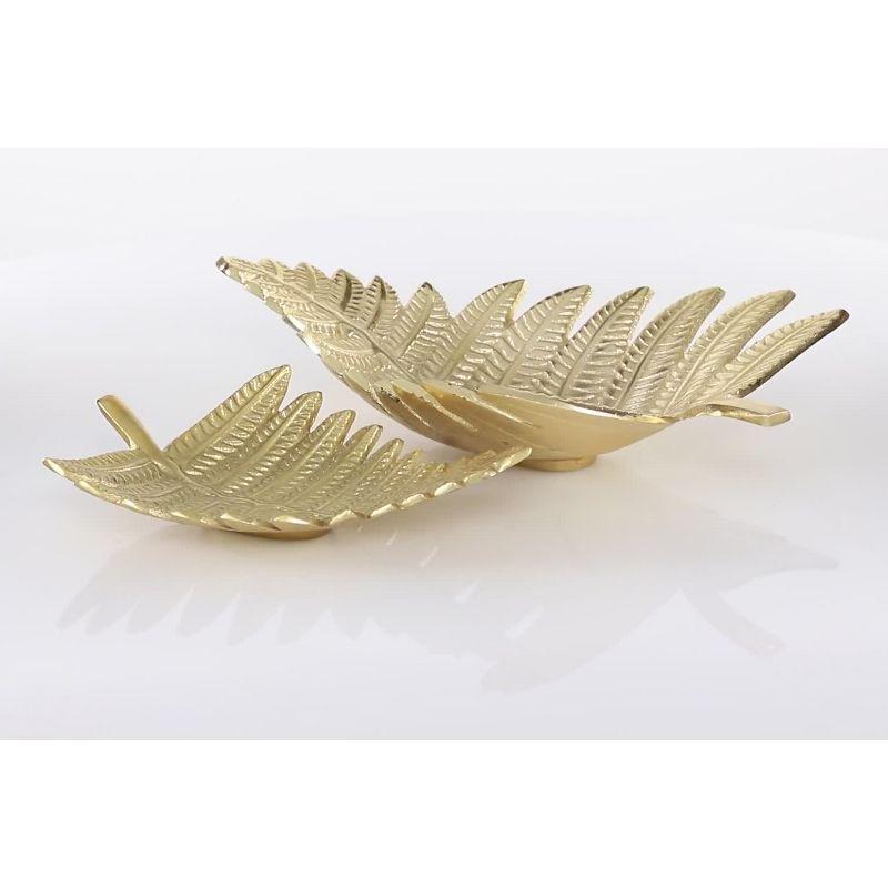 Set of 2 Contemporary Leaf Trays Gold - Olivia & May: Aluminum, Not Food Safe, Indoor Use