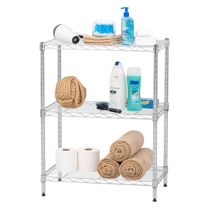 IRIS 3 Tier Metal Wire Shelving Unit Silver: Adjustable Storage Rack with Open Shelves, 200 lb Capacity, 24"x14"x30"