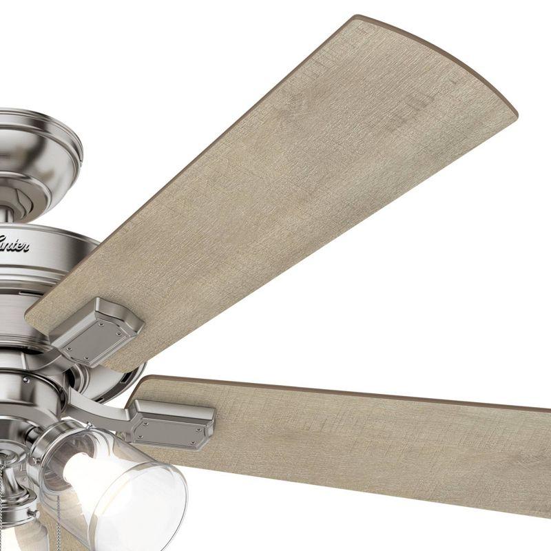 Hunter Fan 52" Crestfield Ceiling Fan (Includes LED Light Bulb) Nickel: 5-Blade, 3-Speed, Reversible Motor, Glass Shades