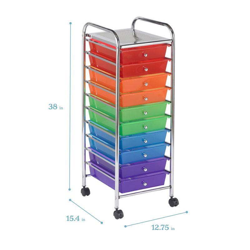 ECR4Kids 10-Drawer Mobile Organizer, Storage Cart, Assorted