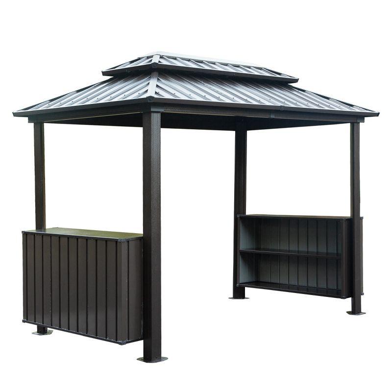 VODYXSEP Hardtop Grill Gazebo, Outdoor BBQ Gazebo With Double Galvanized Steel Roof, Patio Grill Canopy With 2 Cabinets And Ceiling Hooks For Backyard, Lawn, Garden