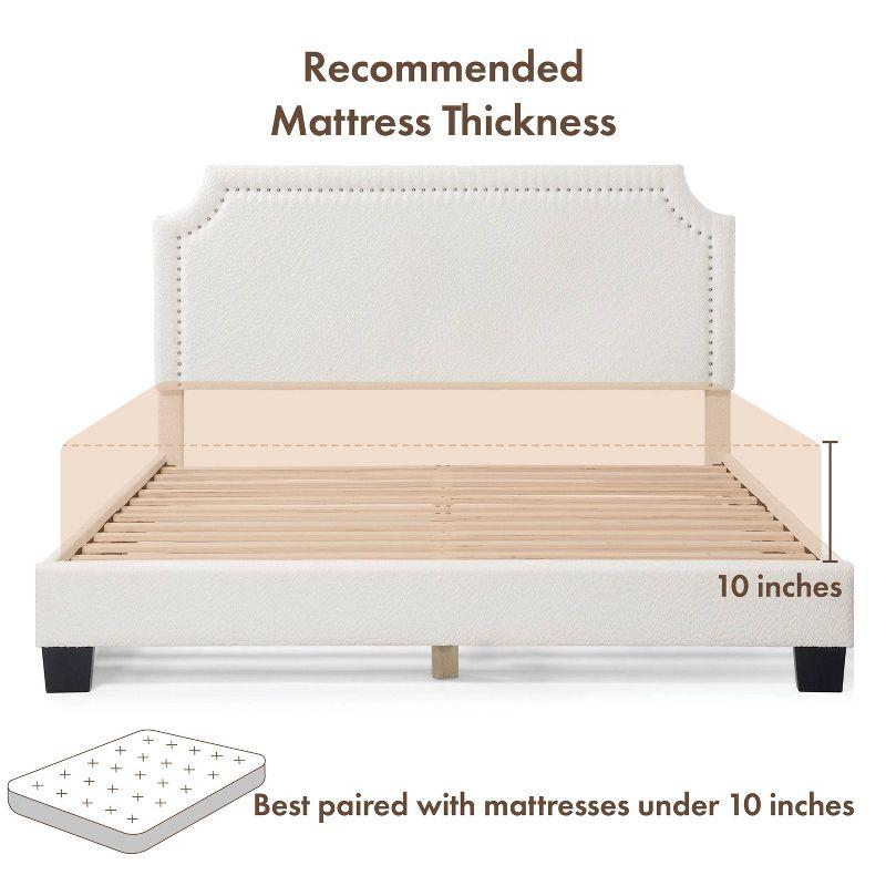 24/7 Shop At Home Queen Heartwild Modern Boucle Upholstered Nailhead Trim Platform Bed White: Polyester, Wood Frame, No Box Spring Needed