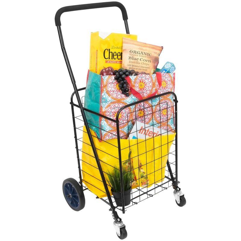 Mount-It! Rolling Utility Shopping Cart for Groceries and Other Supplies | Portable Grocery Cart Rolls Smoothly | Foldable and Easy to Store