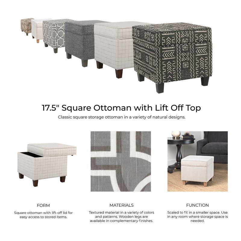 HomePop Cole Classics Square Storage Ottoman with Lift Off Top Linen: Upholstered Footstool, Wood Legs, Polyester