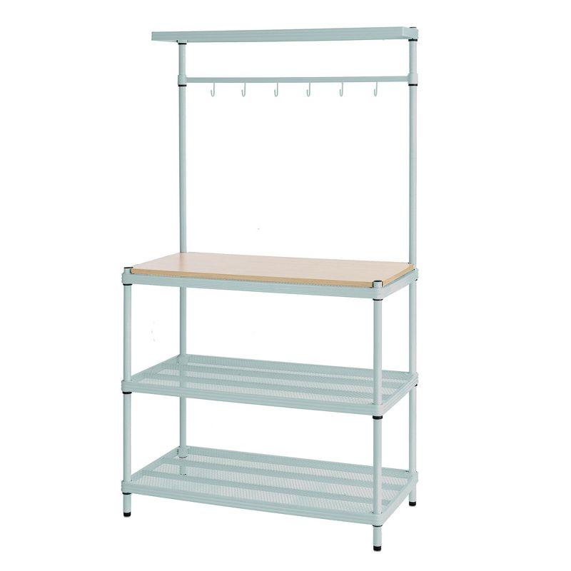 Adjustable Sage Green Wire Utility Shelving Unit with Wood Top