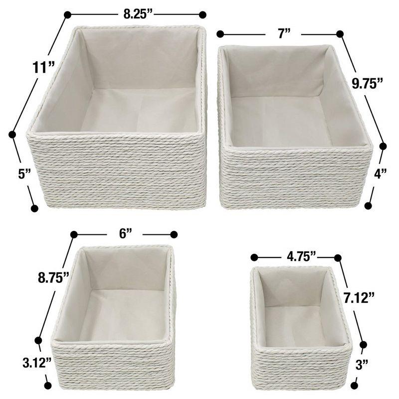 Sorbus Storage Baskets 4-Piece Set - Stackable Woven Basket Paper Rope Bin Boxes for Makeup, Office Supplies, Bedroom, Closet