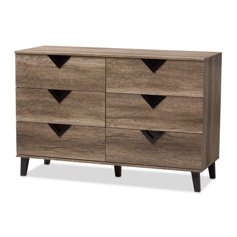 Wales 6-Drawer Geometric Light Brown & Black Dresser