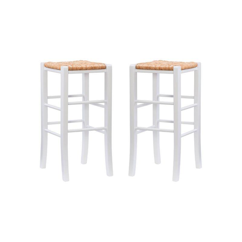 Set of 2 Gianna Backless Handwoven Rush Seat Barstools White - Linon: Solid Wood, 29" Height