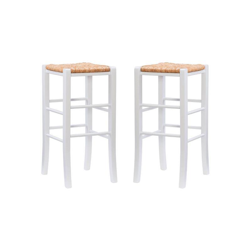 Gianna 37" White Solid Wood Backless Barstools, Set of 2