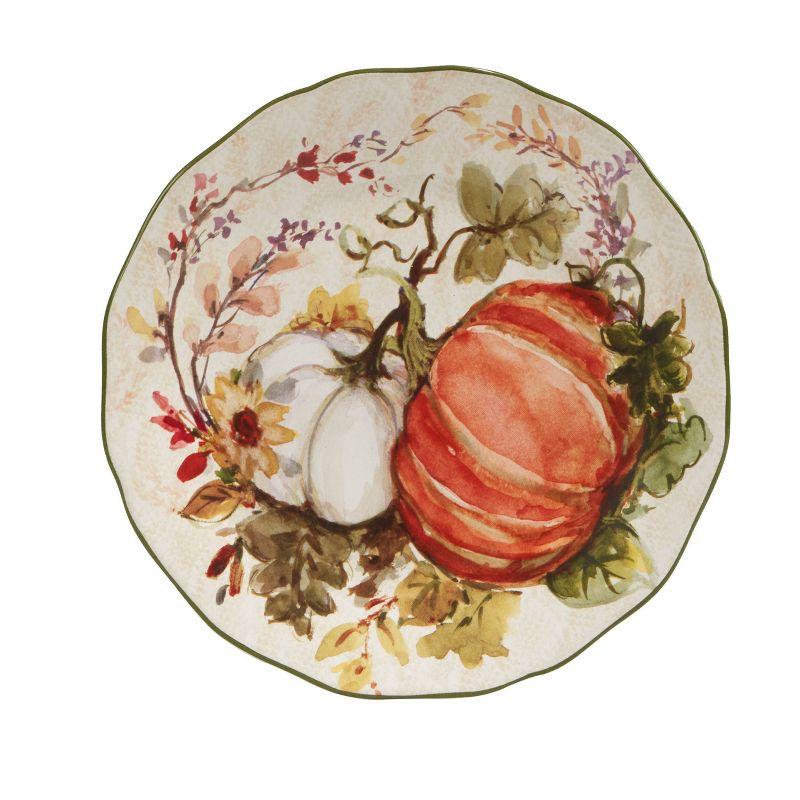 Harvest Floral Ceramic Round Dessert Plates, Set of 4