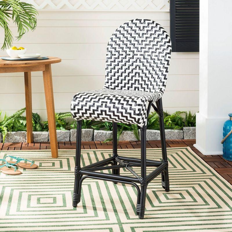 Shea Black and White Wicker Indoor/Outdoor Counter Stool