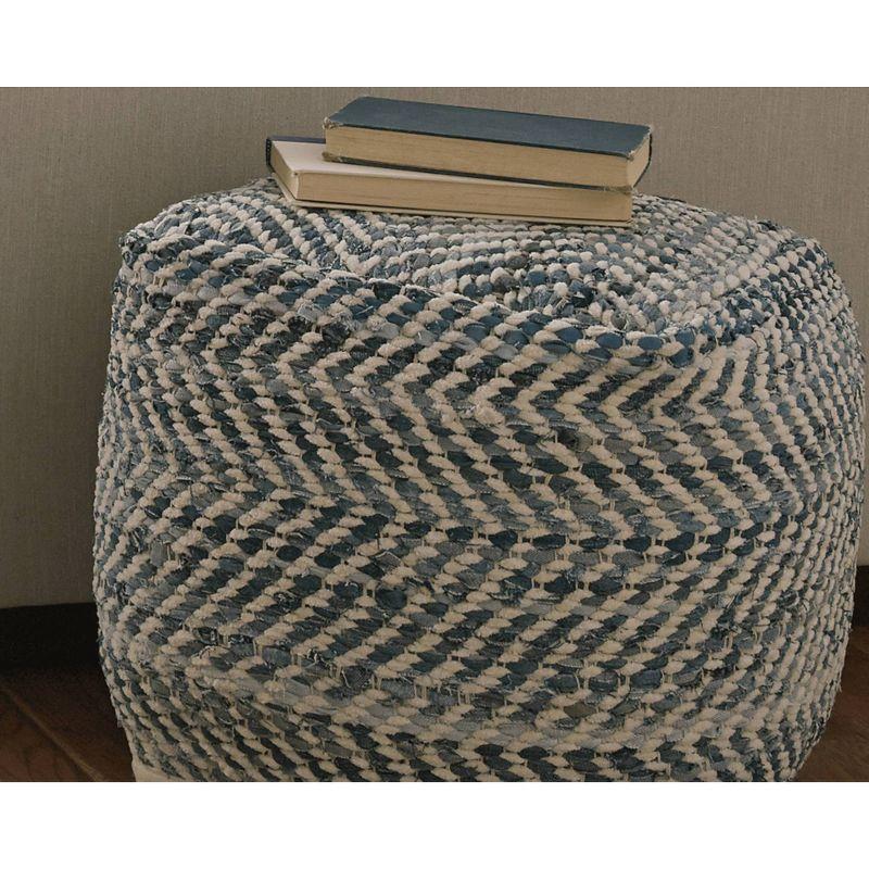 Contemporary Blue Denim Woven Pouf Ottoman 18"