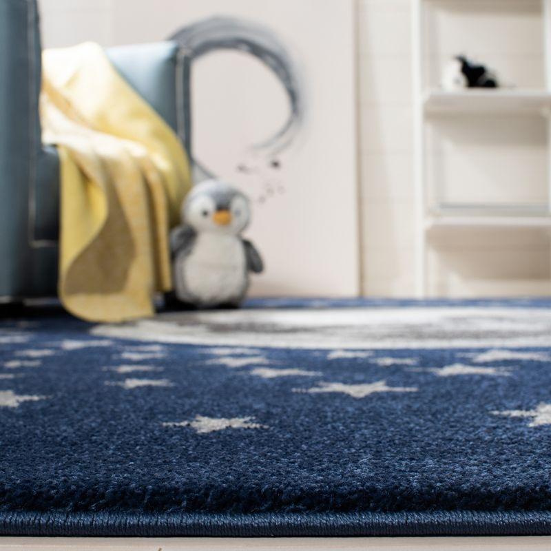 Starry Night Synthetic Round Kids Rug in Navy & Gray - Non-Slip and Stain-Resistant