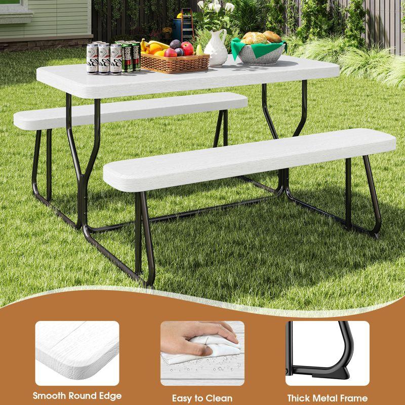 SKONYON Outdoor Picnic Table with Bench Set for BBQ, Camping, Patio, White