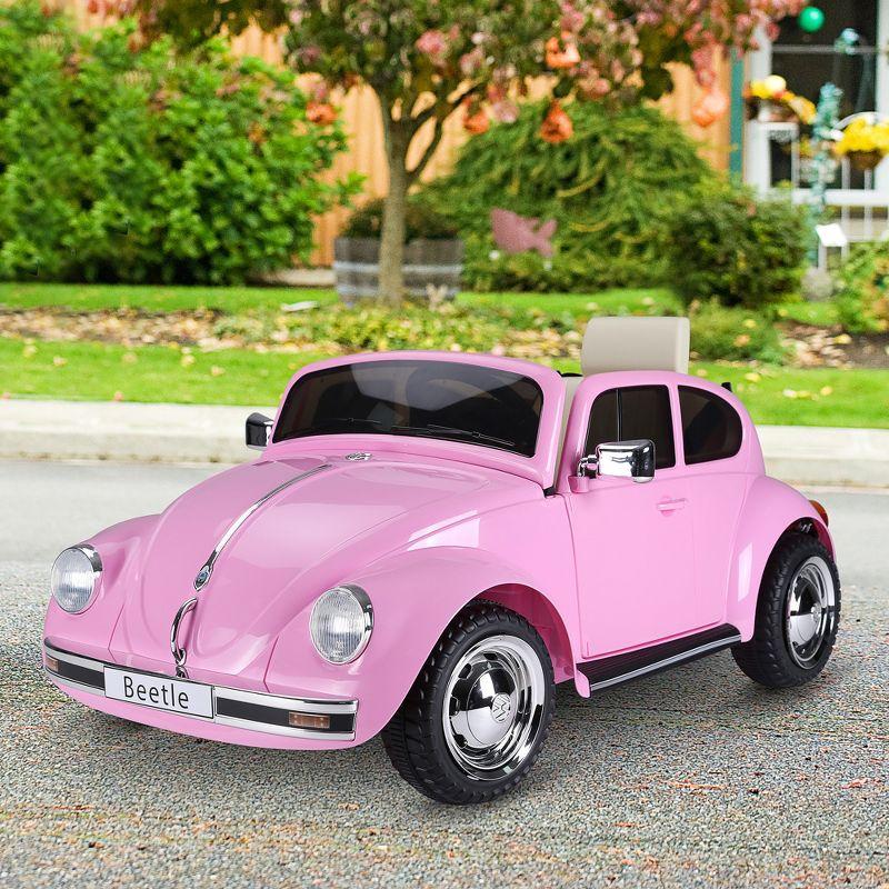 Aosom Licensed Volkswagen Beetle Electric Kids Ride-On Car 6V Battery Powered Toy with Remote Control Music Horn Lights MP3 for 3-6 Years