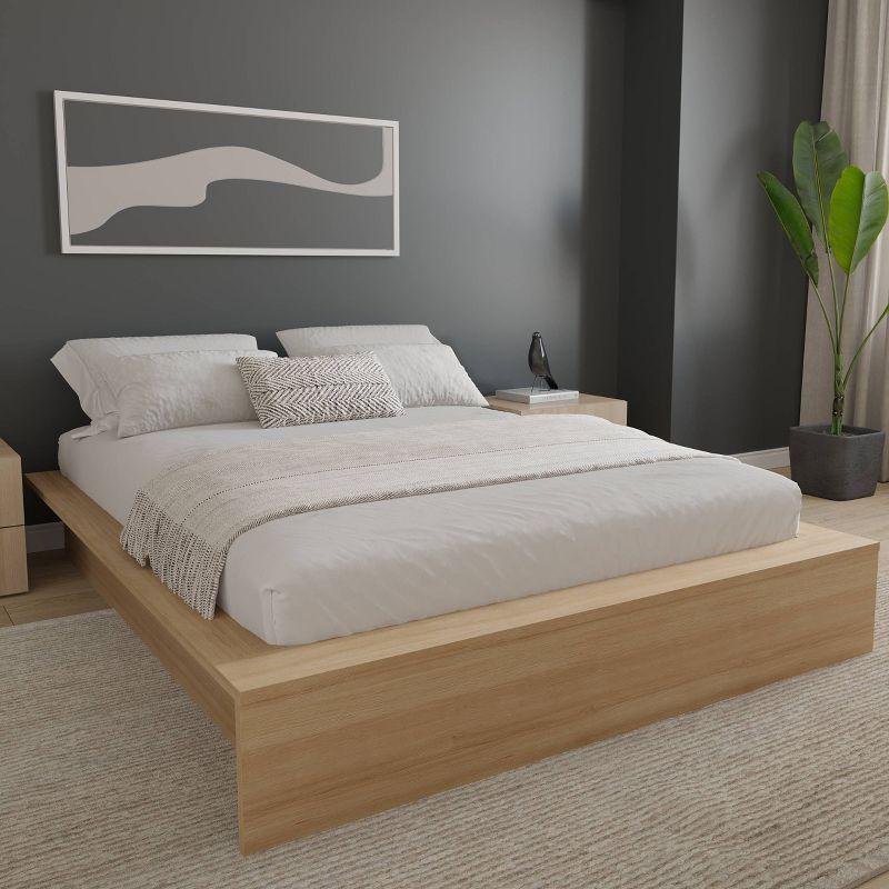 Nexera Queen James Platform Bed Natural Blonde: Engineered Oak Finish, Minimalist Design, No Box Spring Needed