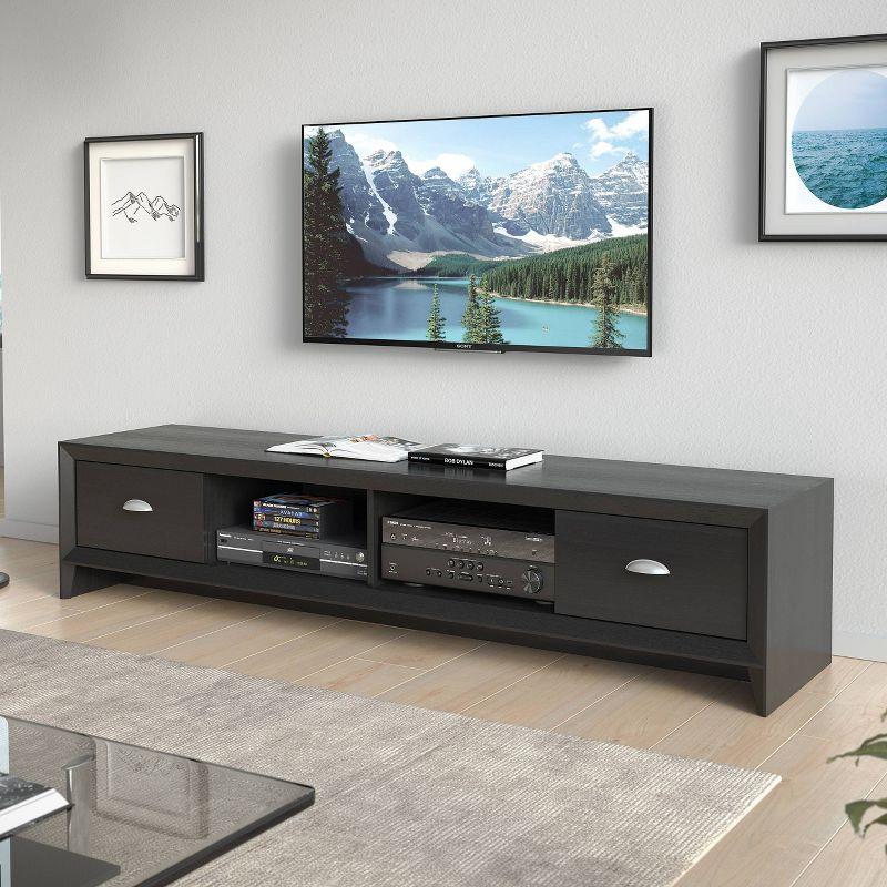 CorLiving Lakewood Extra Wide TV Stand for TVs up to 80" Black : Modern Entertainment Center with Storage