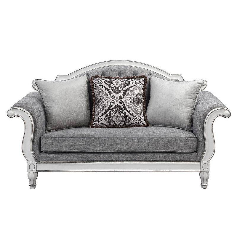 71" Florian Sofa Gray Fabric and Antique White Finish - Acme Furniture